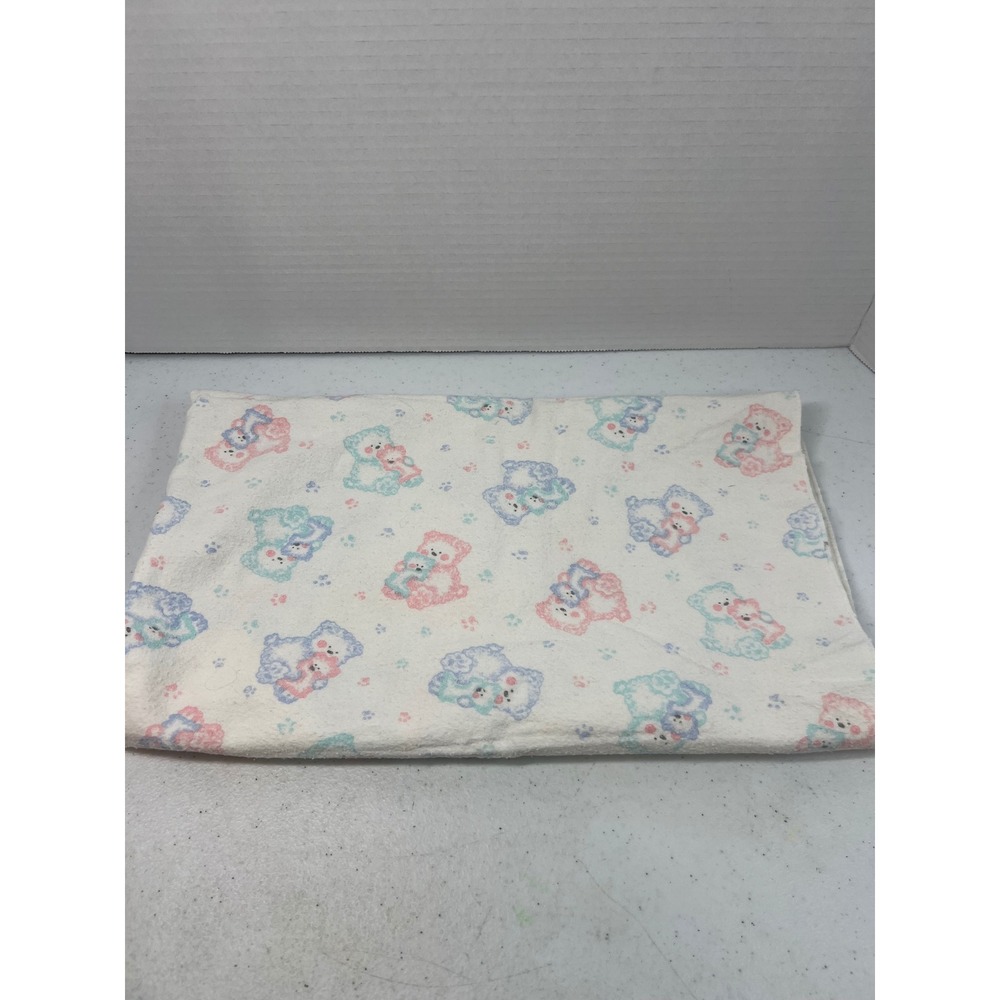 Vintage‎ Pastel Teddy Bear Receiving Blanket Pink Blue Nursery Swaddle 34x28
